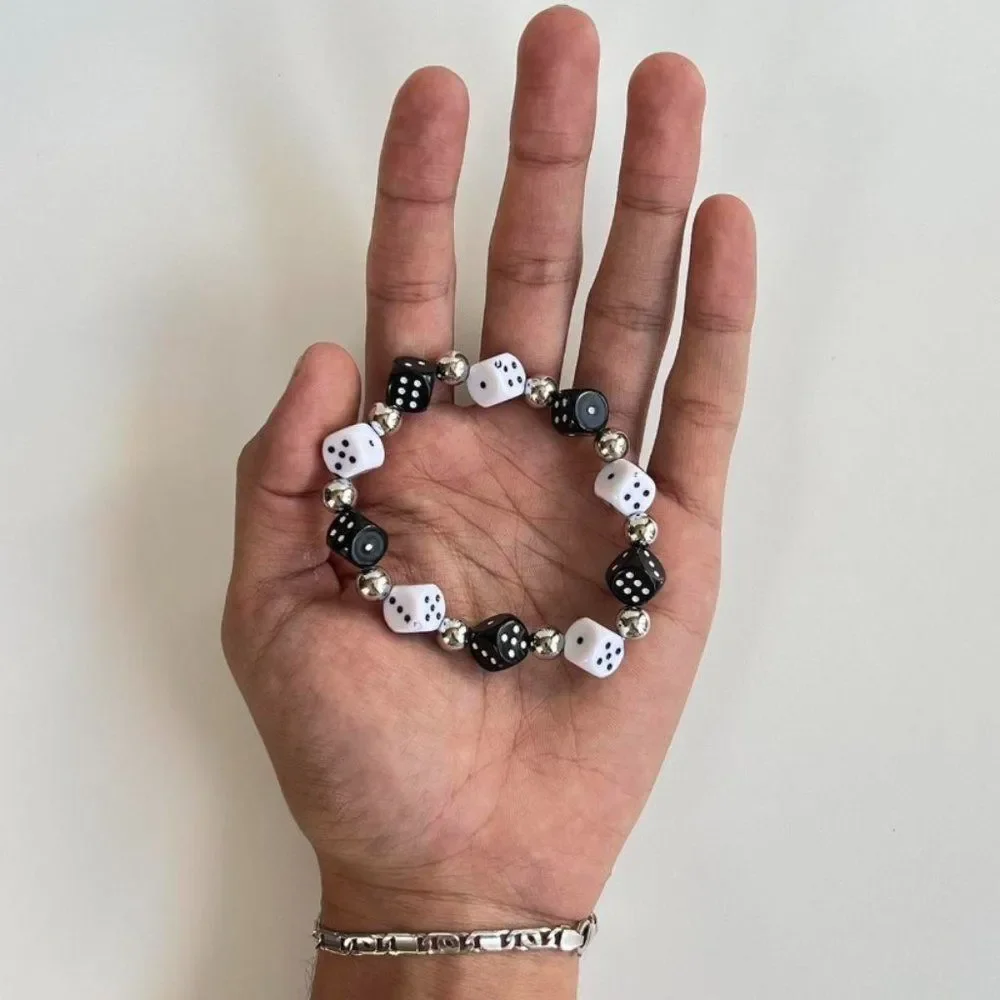 Y2K 2000s dice grunge punk black and white bracelet